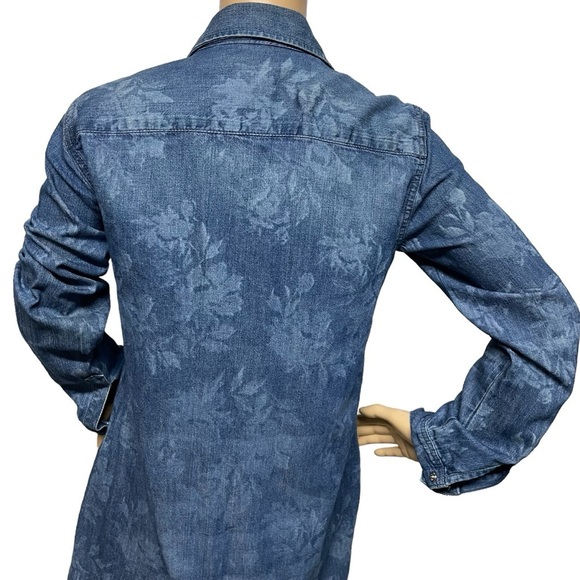 GAP 1969 Blue XS Floral Print White Pearl Snap Button Denim Dress in EUC - Picture 6 of 13